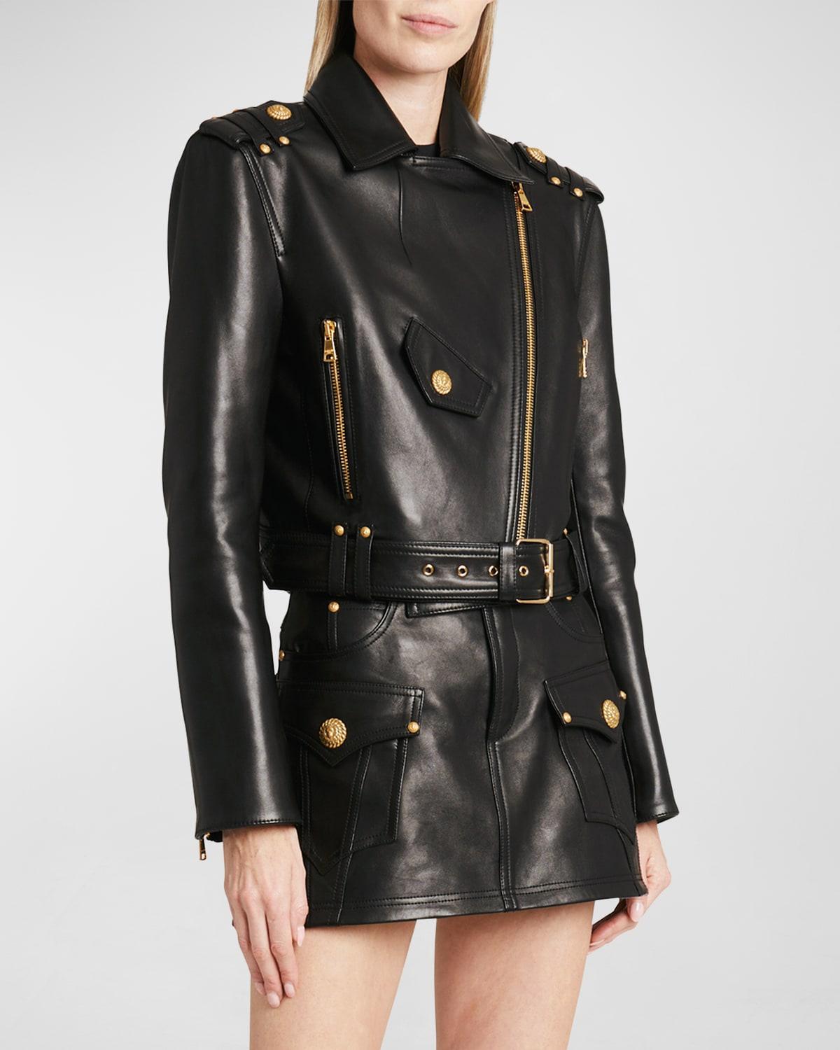 Womens Leather Crop Biker Jacket Product Image