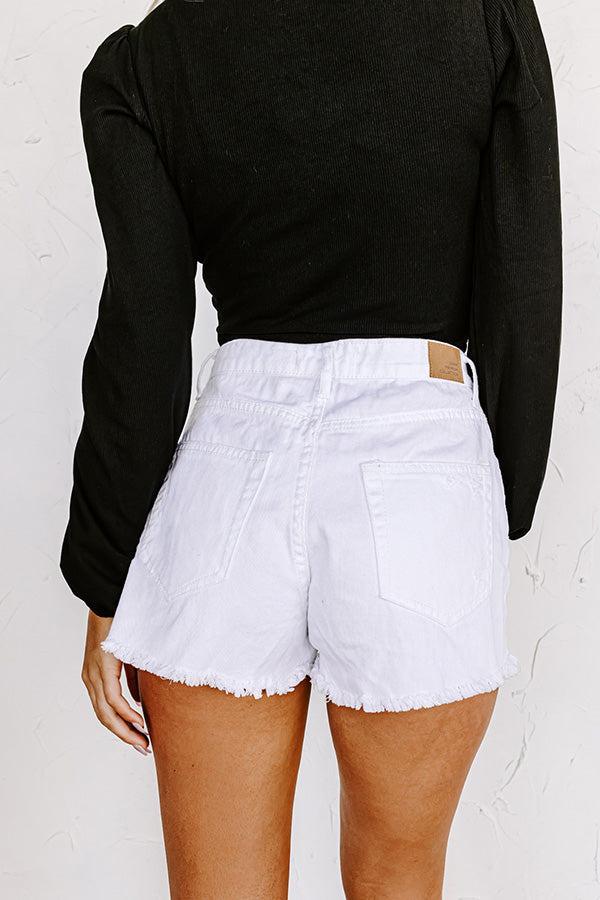 The Winnow High Waist Distressed Shorts In White Product Image