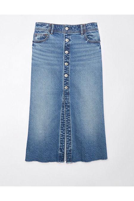 AE Stretch Super High-Waisted Denim Midi Skirt Womens Product Image