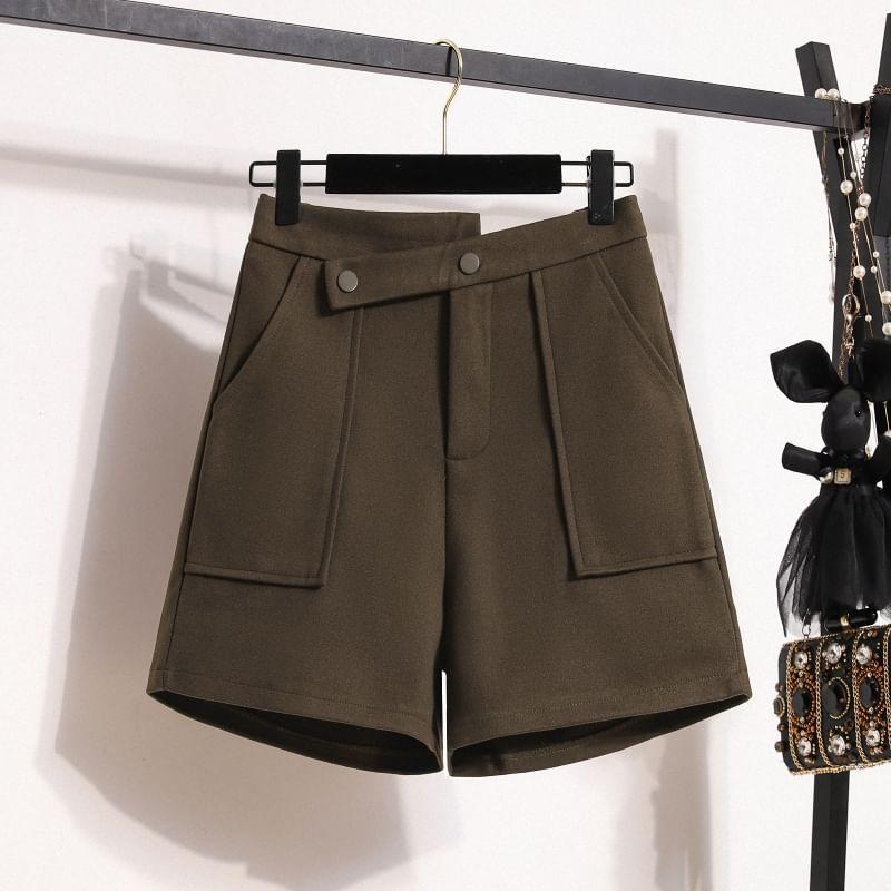 High Waist Plain Asymmetrical Shorts Product Image