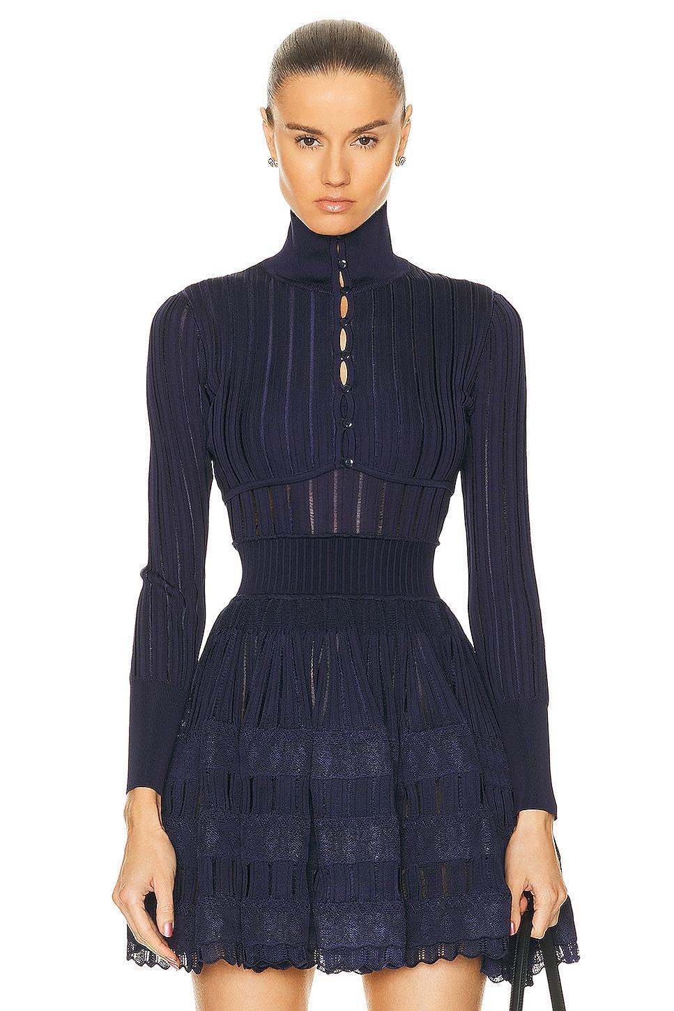 ALAÏA Crinoline Cardigan in Bleu Gris - Navy. Size 40 (also in ). Product Image