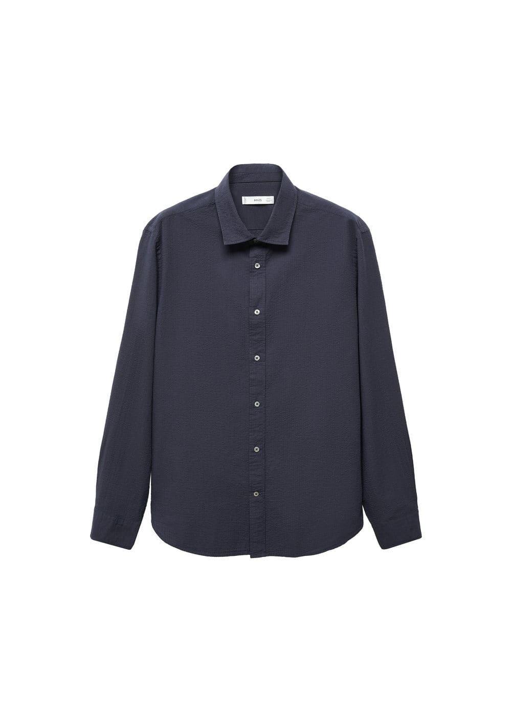 MANGO MAN - 100% seersucker cotton shirt dark navyMen Product Image