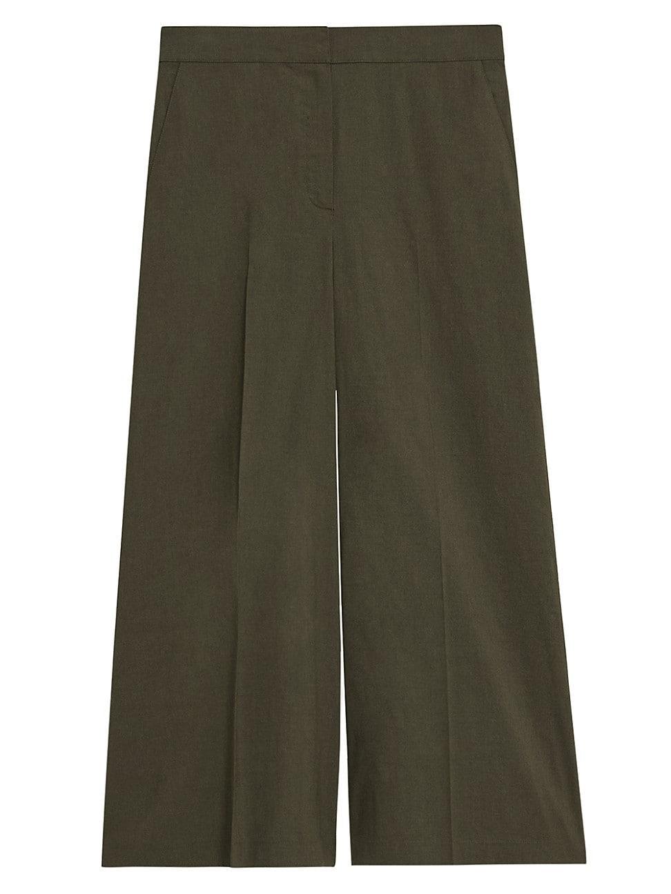 Womens Linen-Blend Cropped Wide-Leg Pants Product Image