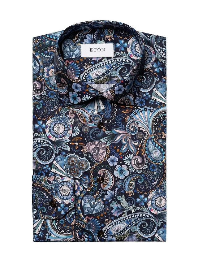 Mens Slim-Fit Paisley Cotton Button-Front Shirt Product Image