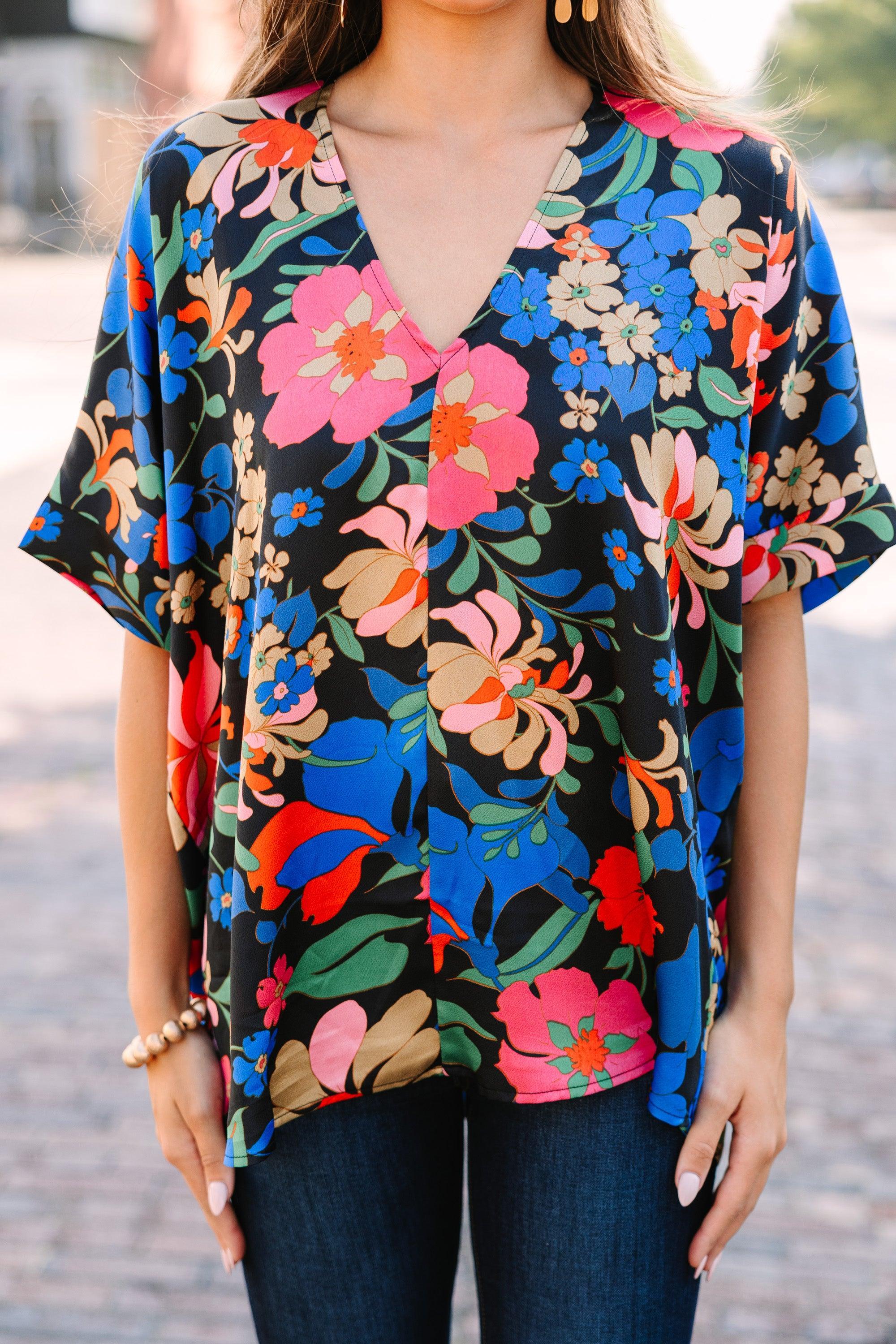 Start Looking Black and Red Floral Top Female Product Image