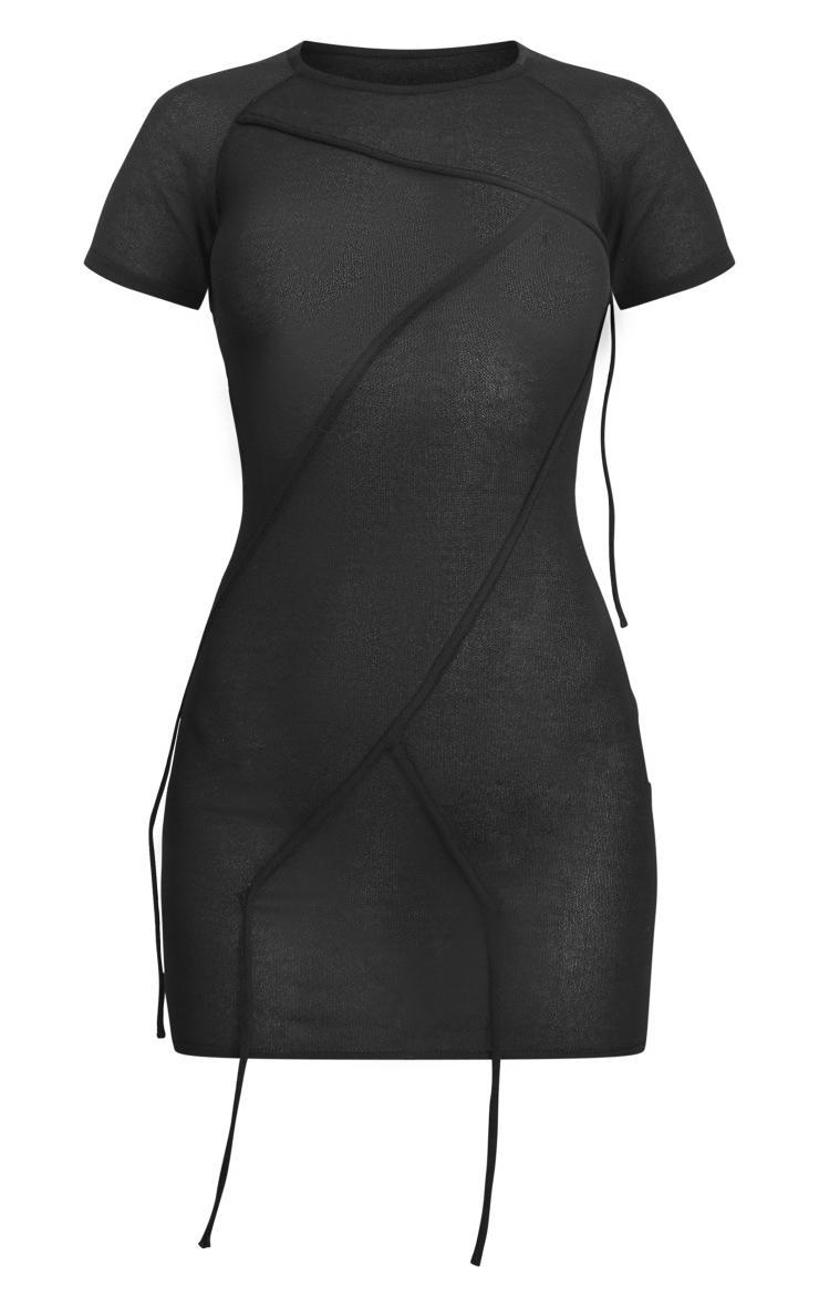 Black Binding Detail Sheer Knit Bodycon Dress Product Image