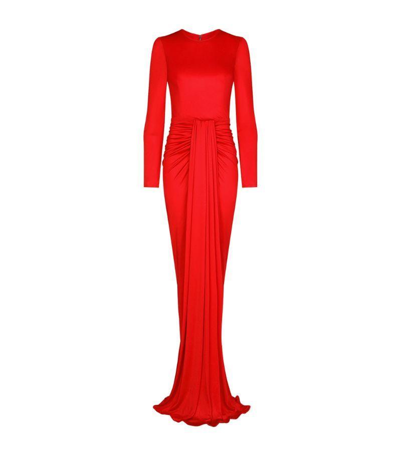 Ruched Evening Gown In Rosso Lampone Product Image