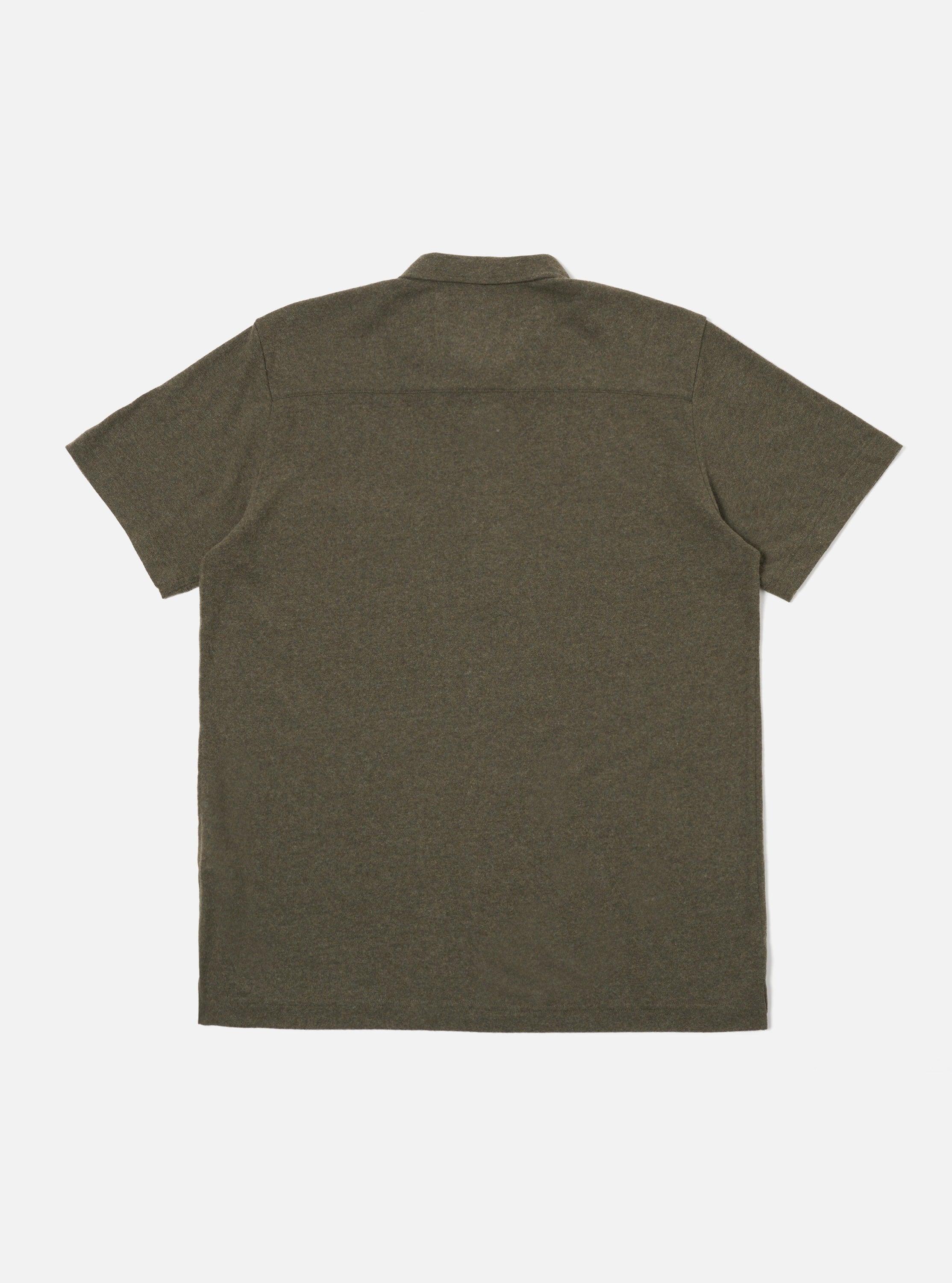 Universal Works Pullover S/S Shirt in Olive Recycled Wool Mix Product Image