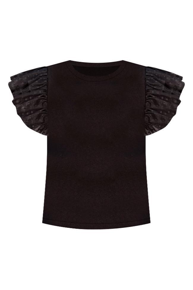 Love You A Brunch Black Mesh Polka Sleeve Detail Ribbed Blouse FINAL SALE Product Image