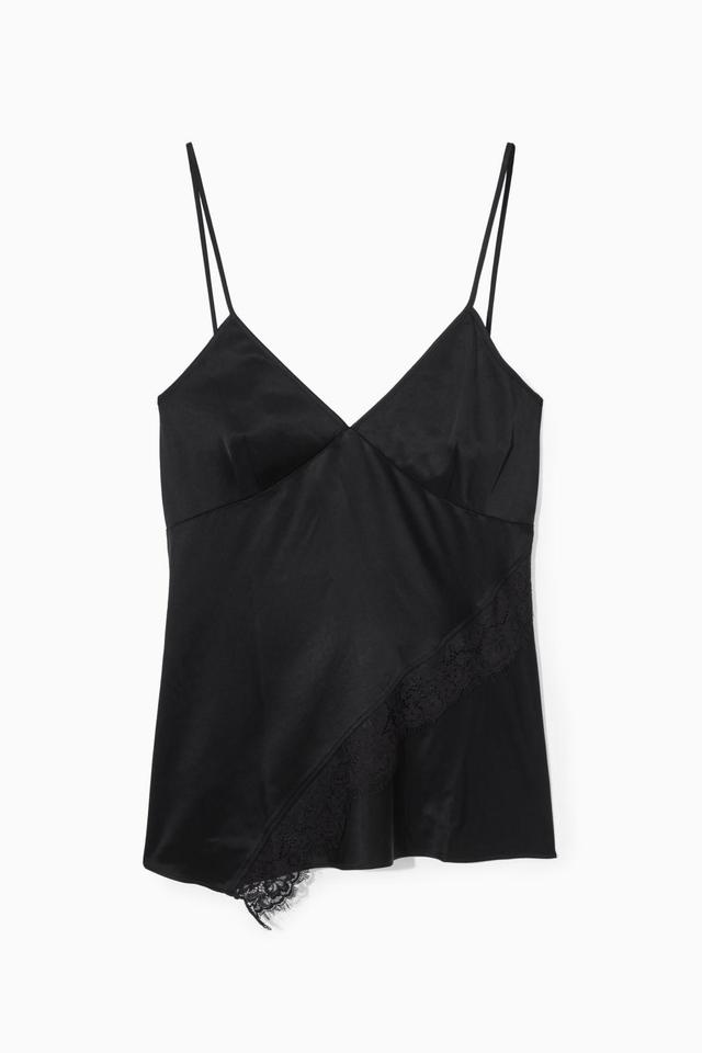 ASYMMETRIC LACE-TRIMMED SATIN CAMISOLE Product Image