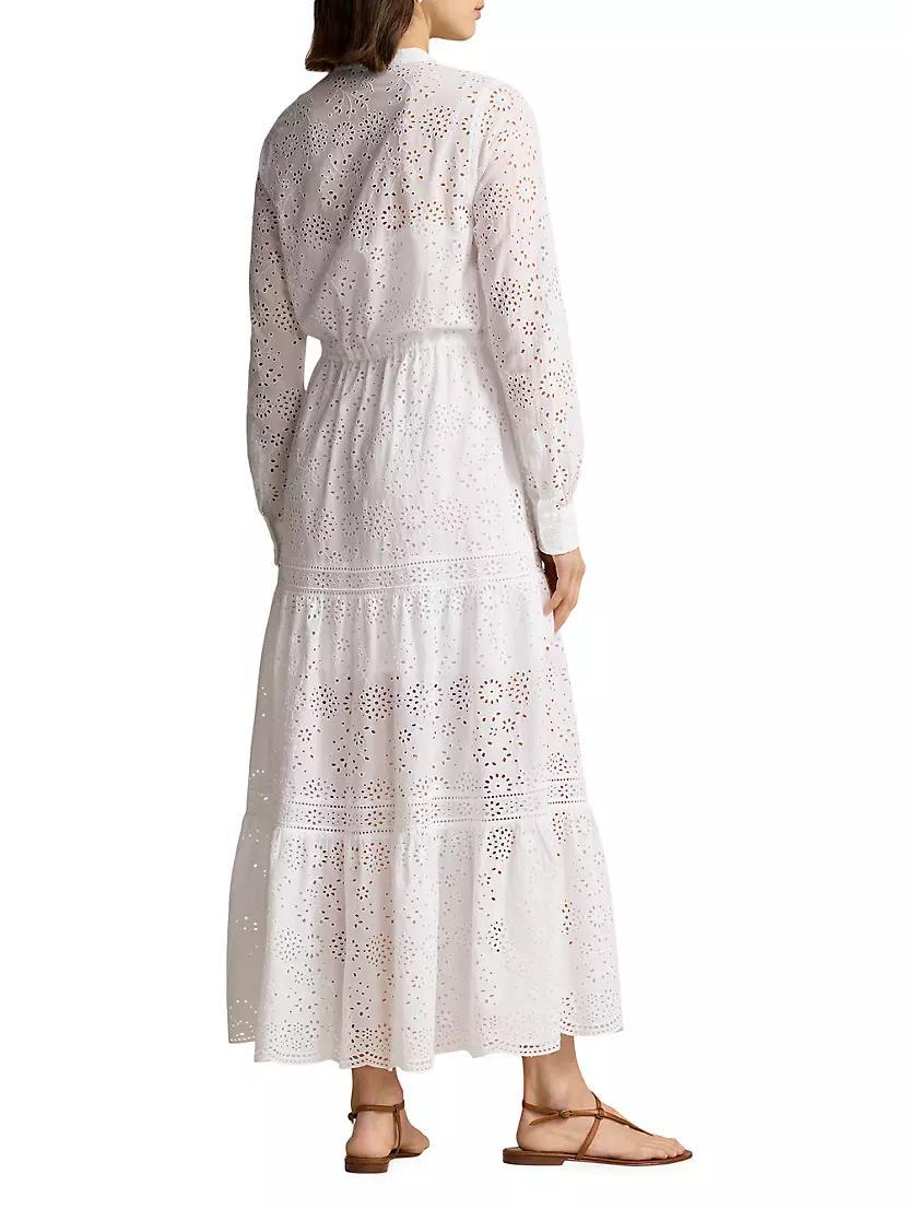 Cotton Eyelet Long-Sleeve Maxi Dress Product Image