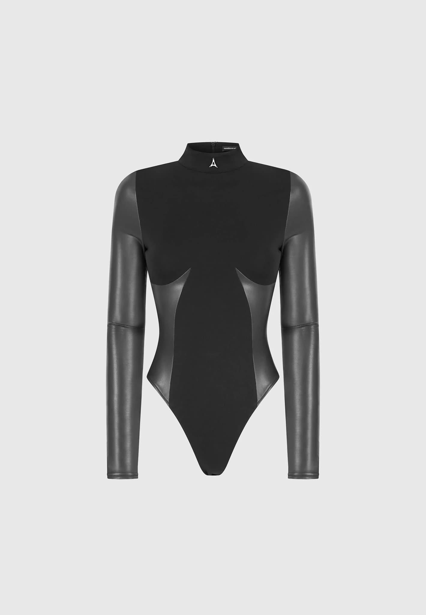 High Neck Long Sleeve Bodysuit - Black Female Product Image