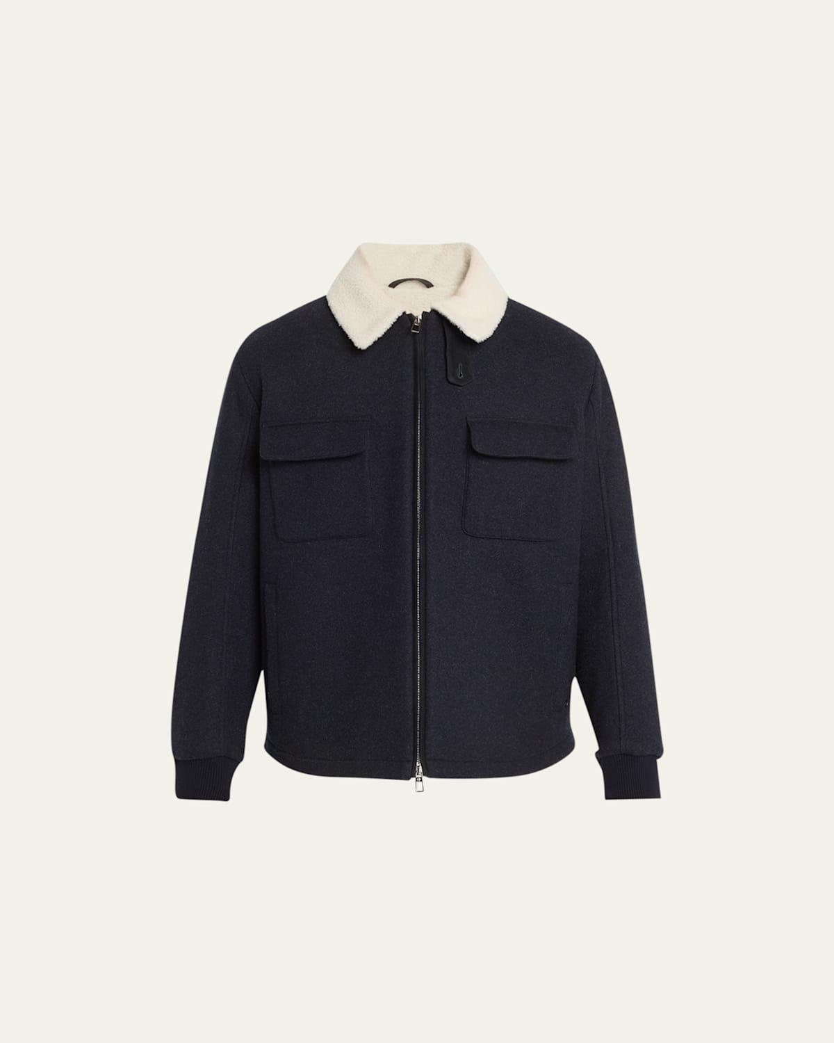 Mens Shearling-Lined Full-Zip Overshirt Sweater Product Image