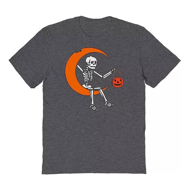 Mens Skeleton Moon Sunset Orange Halloween Graphic Tee Dark Grey Product Image