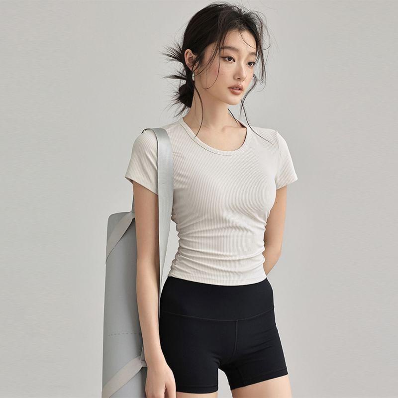 Short-Sleeve Plain Ruched Quick Dry T-Shirt Product Image