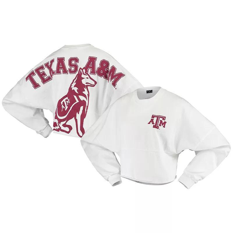 Womens White Texas A M Aggies Raw Hem Cropped Spirit Jersey Long Sleeve T-shirt Product Image