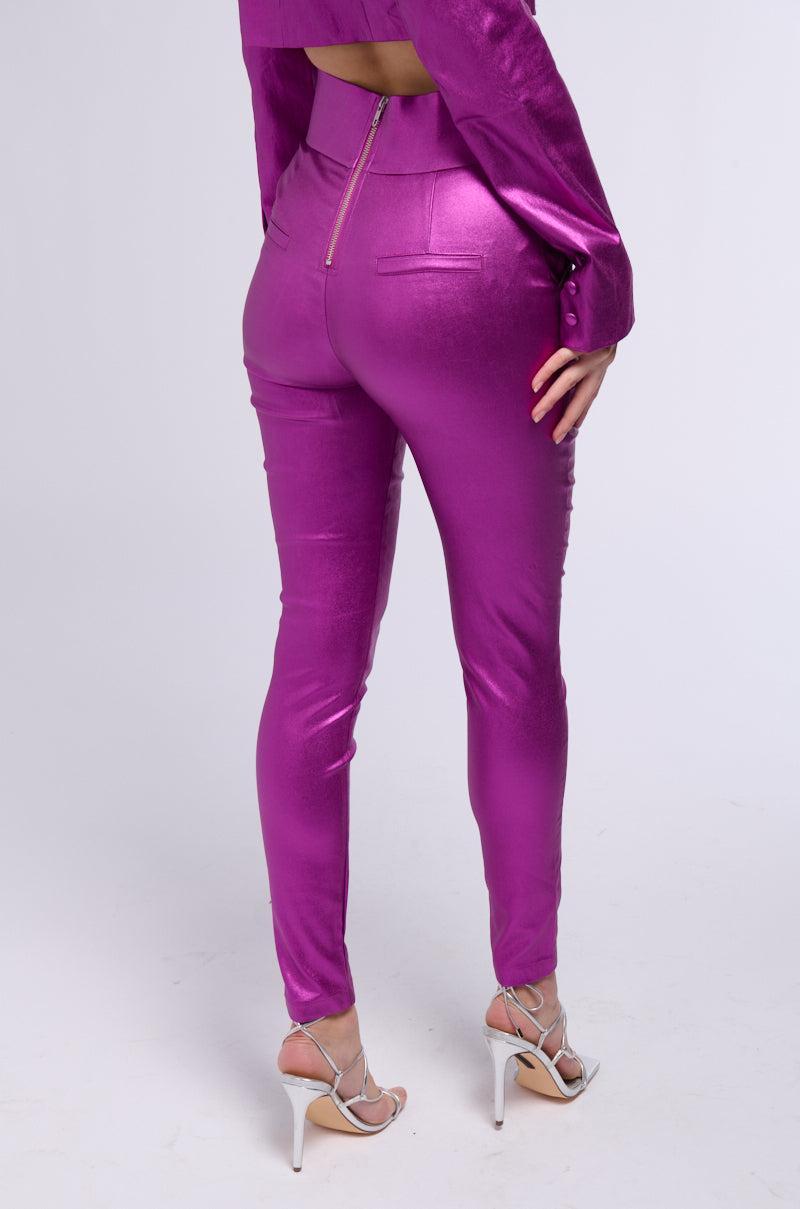 BIG BOOTY HIGH WAIST FAUX LEATHER PANT IN NEON PURPLE Product Image