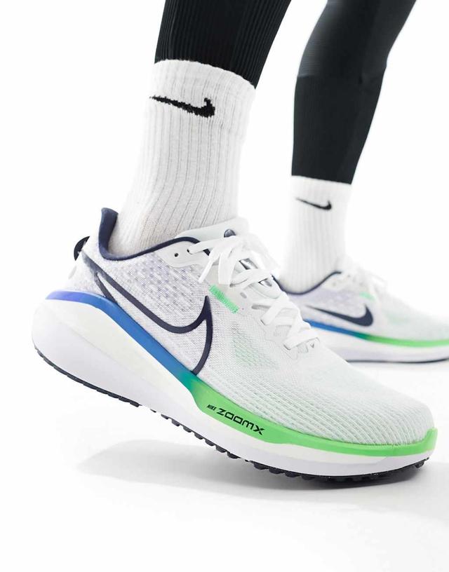 Nike Running Vomero 17 sneakers in white, blue and green Product Image