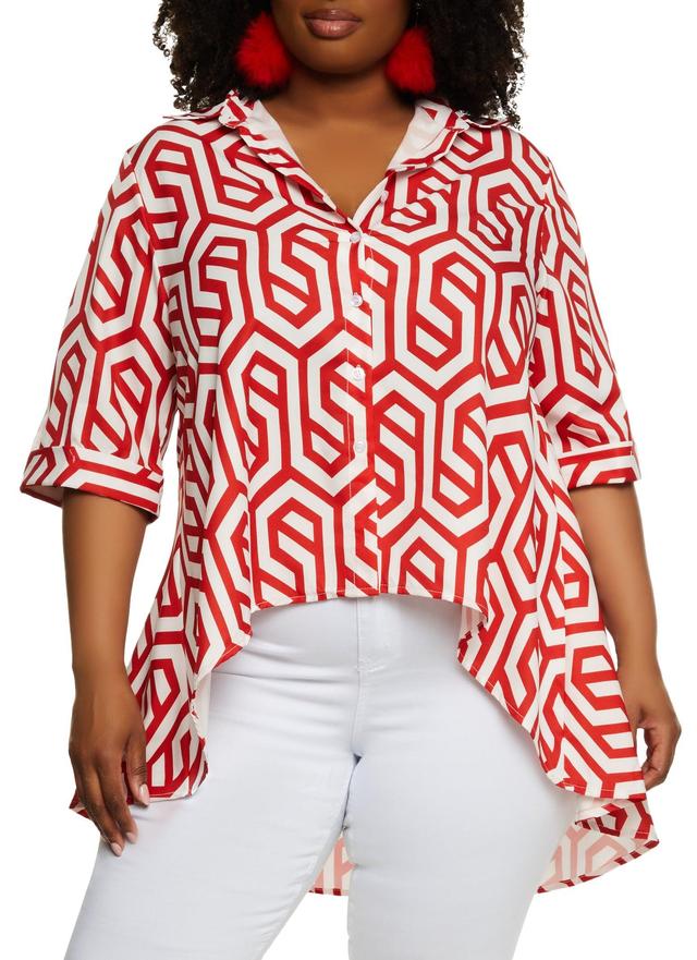 Womens Plus Size Geo Print High Low Shirt Product Image