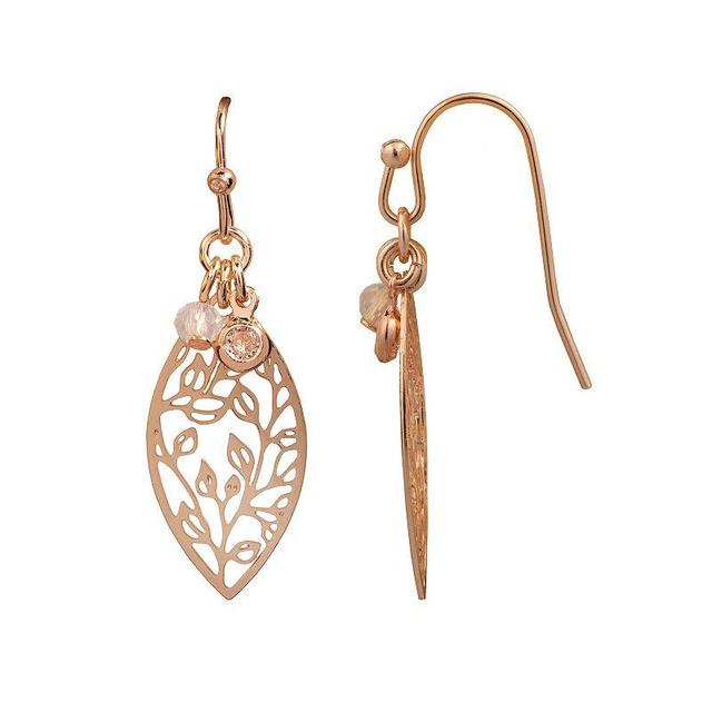 LC Lauren Conrad Beaded Filigree Drop Earrings, Womens, Rose Gold Tone Product Image