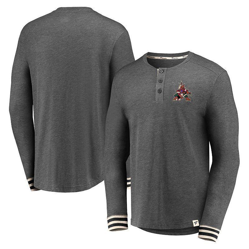 Mens Fanatics Heathered Charcoal Arizona Coyotes True Classics Henley Long Sleeve T-shirt Product Image