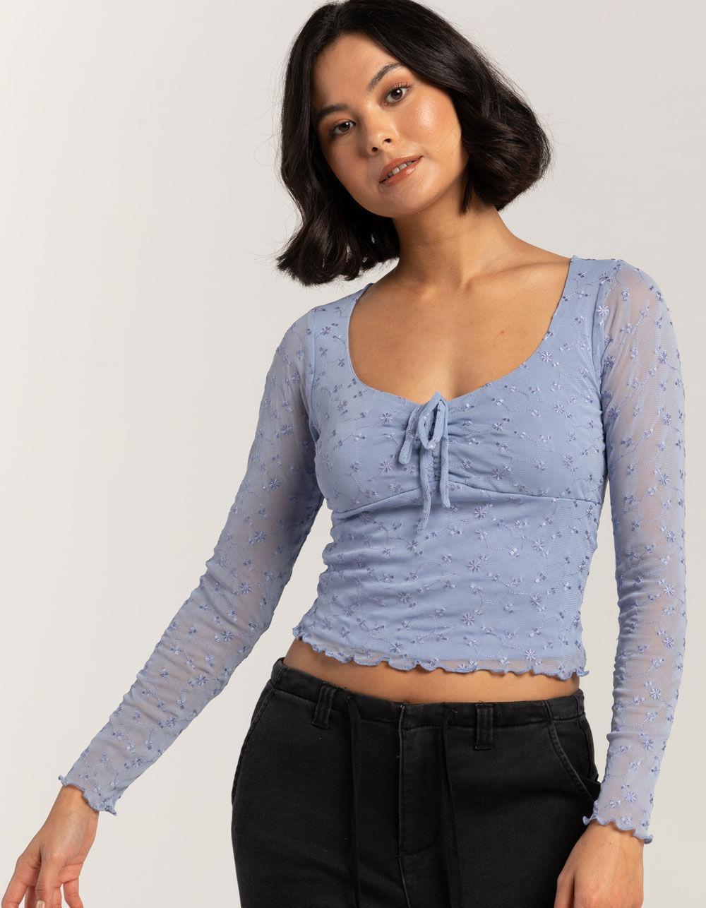 FULL TILT Embroidered Mesh Womens Long Sleeve Top Product Image