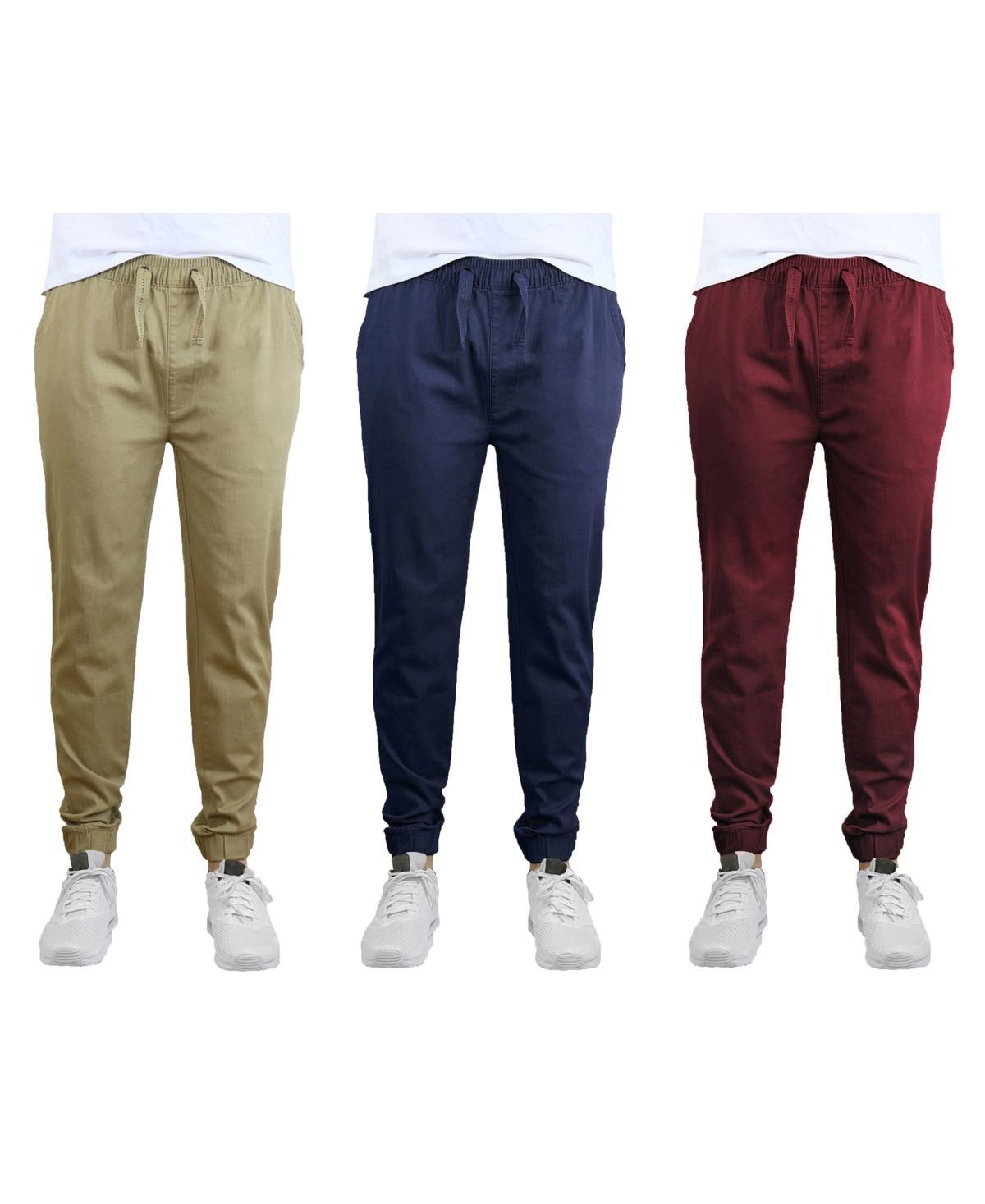 Galaxy By Harvic Mens Slim Fit Basic Stretch Twill Joggers, Pack of 3 - Khaki Product Image