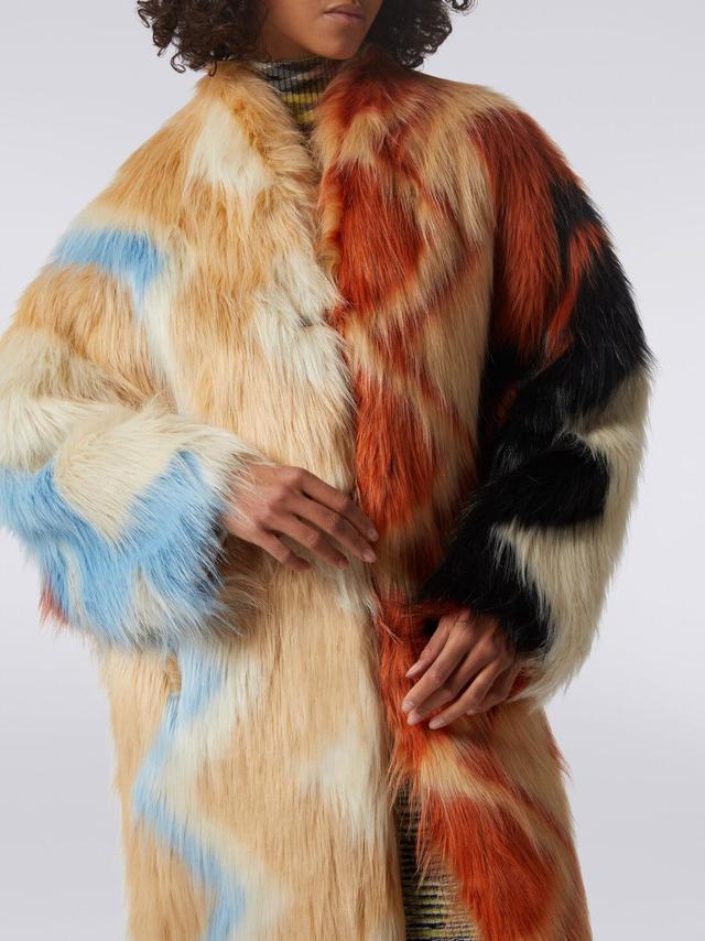 Long coat in faux fur with zigzag Multicoloured | Missoni Product Image