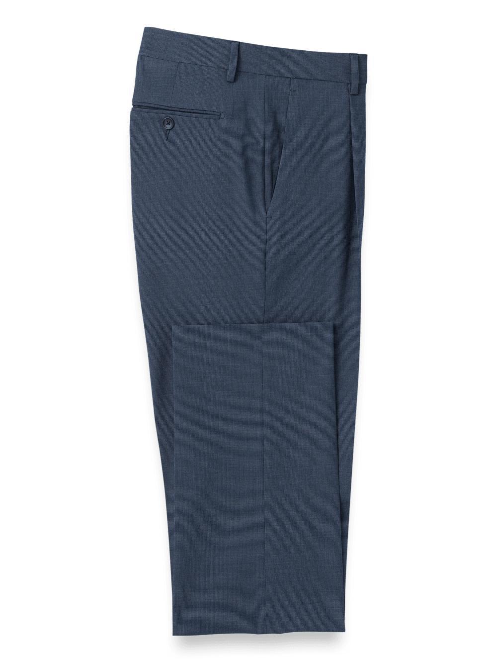 Microfiber Check Single Pleat Pants - Navy Product Image