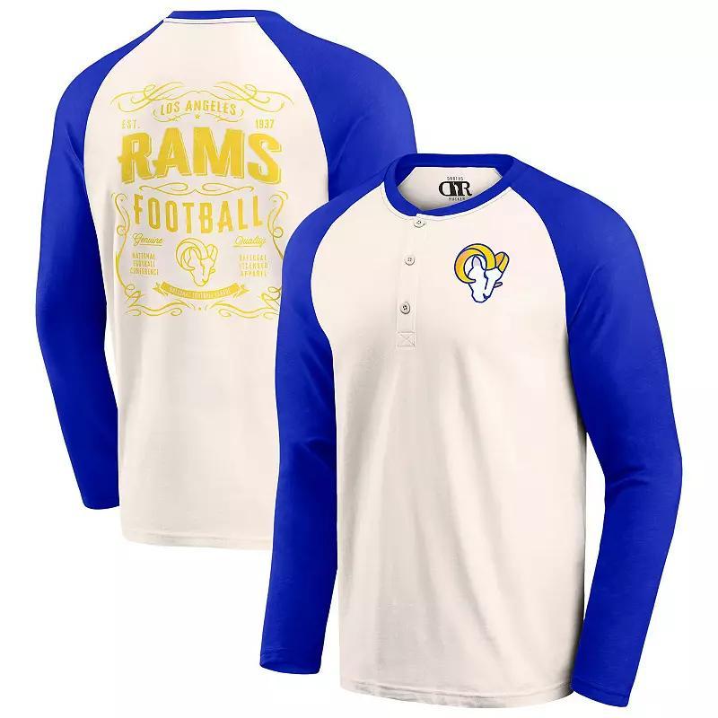 Mens Darius Rucker Collection by Fanatics Cream/Royal Los Angeles Rams Raglan Henley T-Shirt Product Image