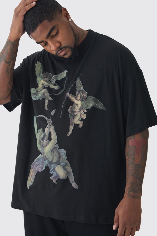 Plus Oversized Extended Neck Cherub Print T-Shirt | boohooMAN USA Product Image