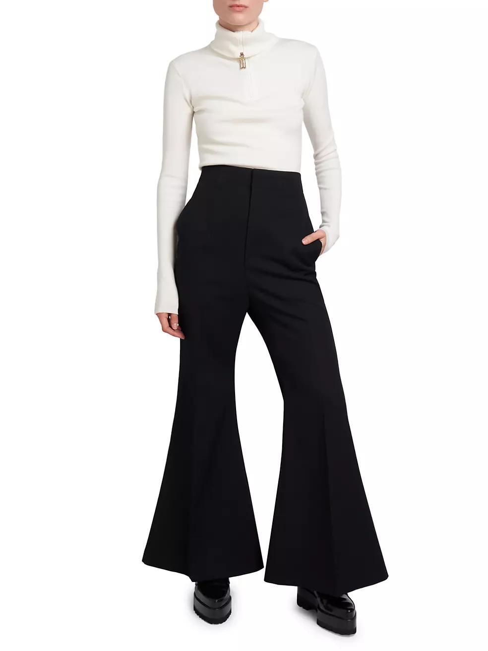 Wool-Blend Wide Leg Kick Trousers Product Image