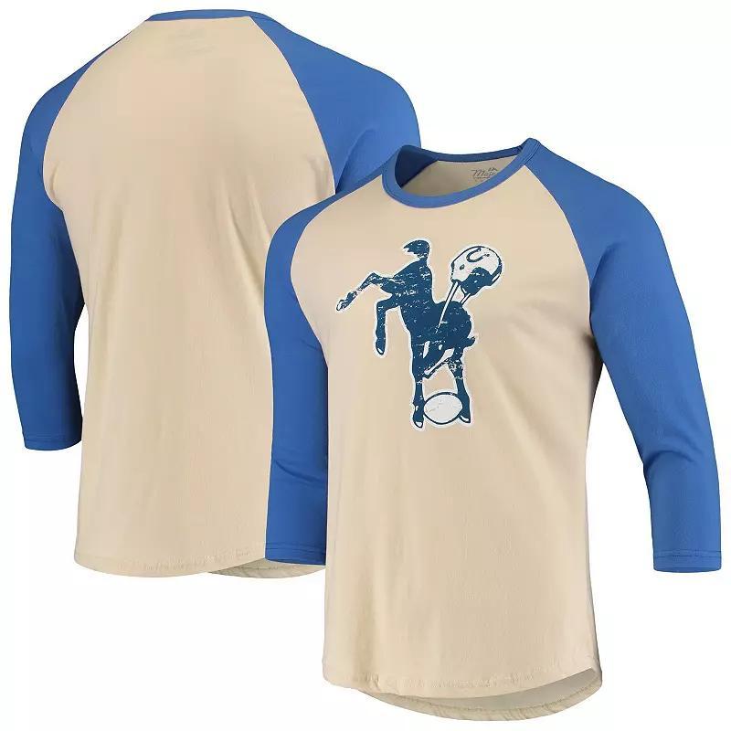 Mens Majestic Threads Cream/Royal Indianapolis Colts Gridiron Classics Raglan 3/4-Sleeve T-Shirt product image