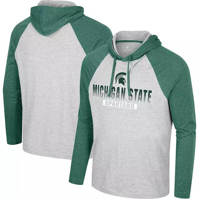 Mens Colosseum Heather Gray Michigan State Spartans Hasta La Vista Raglan Hoodie Long Sleeve T-Shirt Product Image