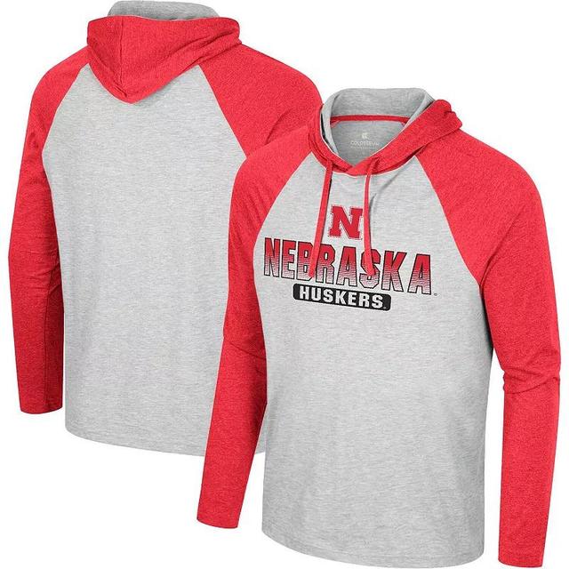 Mens Colosseum Heather Nebraska Huskers Hasta La Vista Raglan Hoodie Long Sleeve T-Shirt Product Image