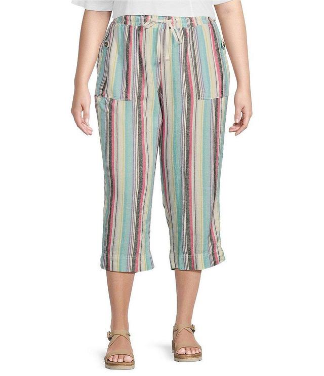 Westbound Plus Size The ISLAND Bright Striped Crop Pull-On Mid Rise Wide Leg Drawstring Waist Pant Product Image