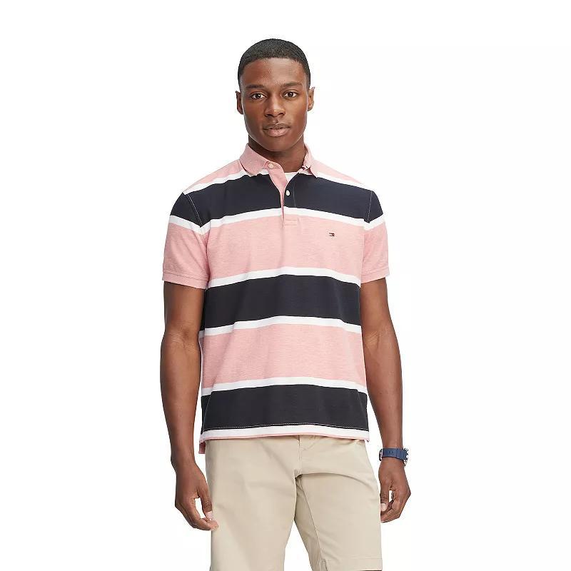 Mens Tommy Hilfiger Regular Fit Striped Polo Red Grey Product Image