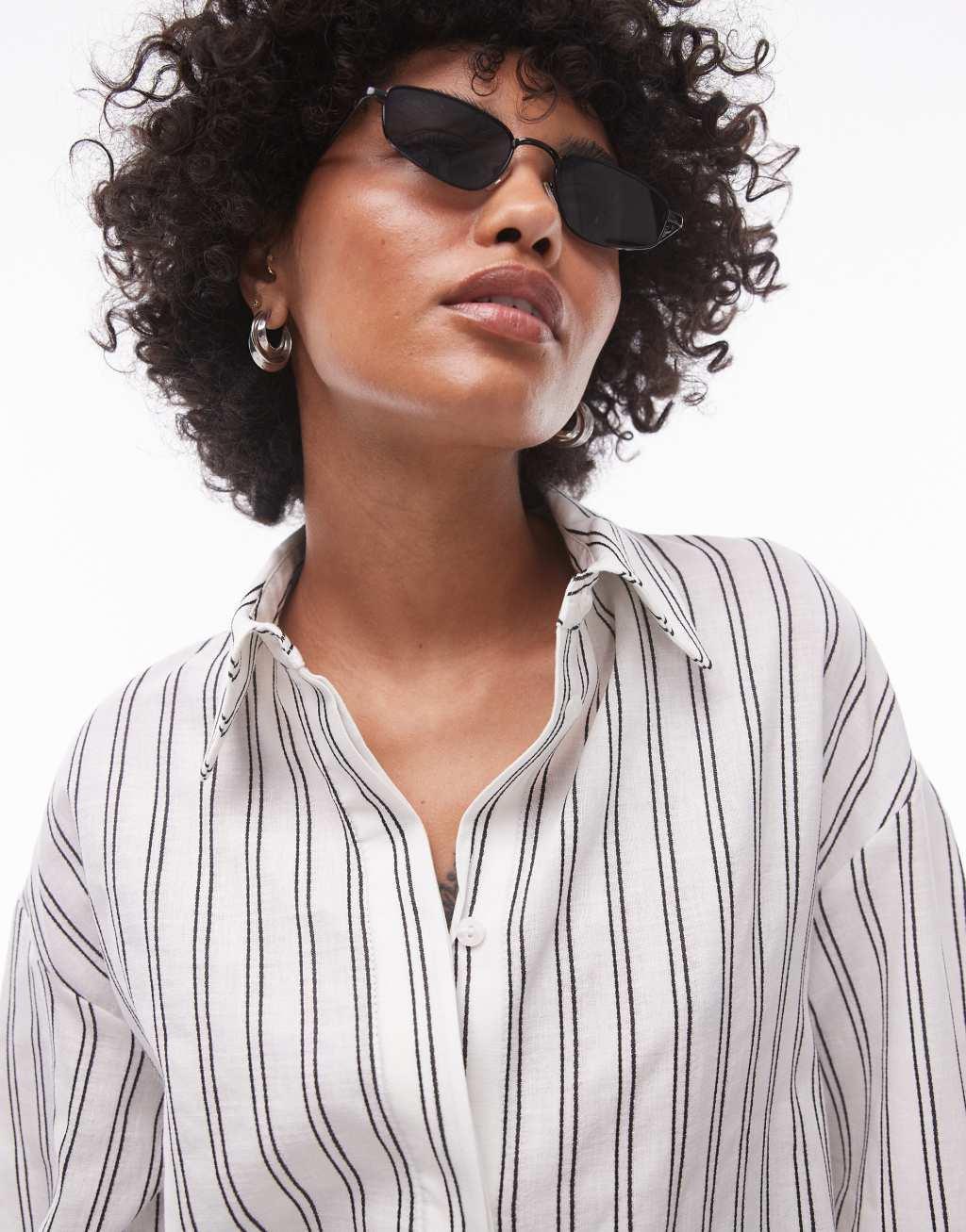 Topshop casual oversized shirt in monochrome stripe Product Image