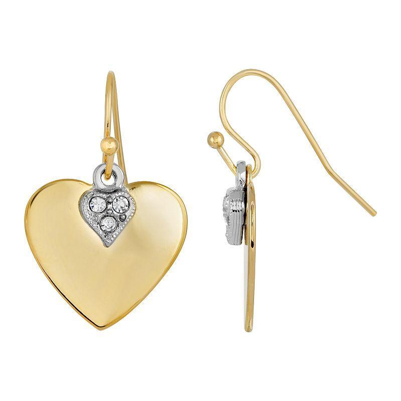 1928 14k Gold-Dipped And Clear Crystal Heart Earrings, Womens, Gold Tone Product Image