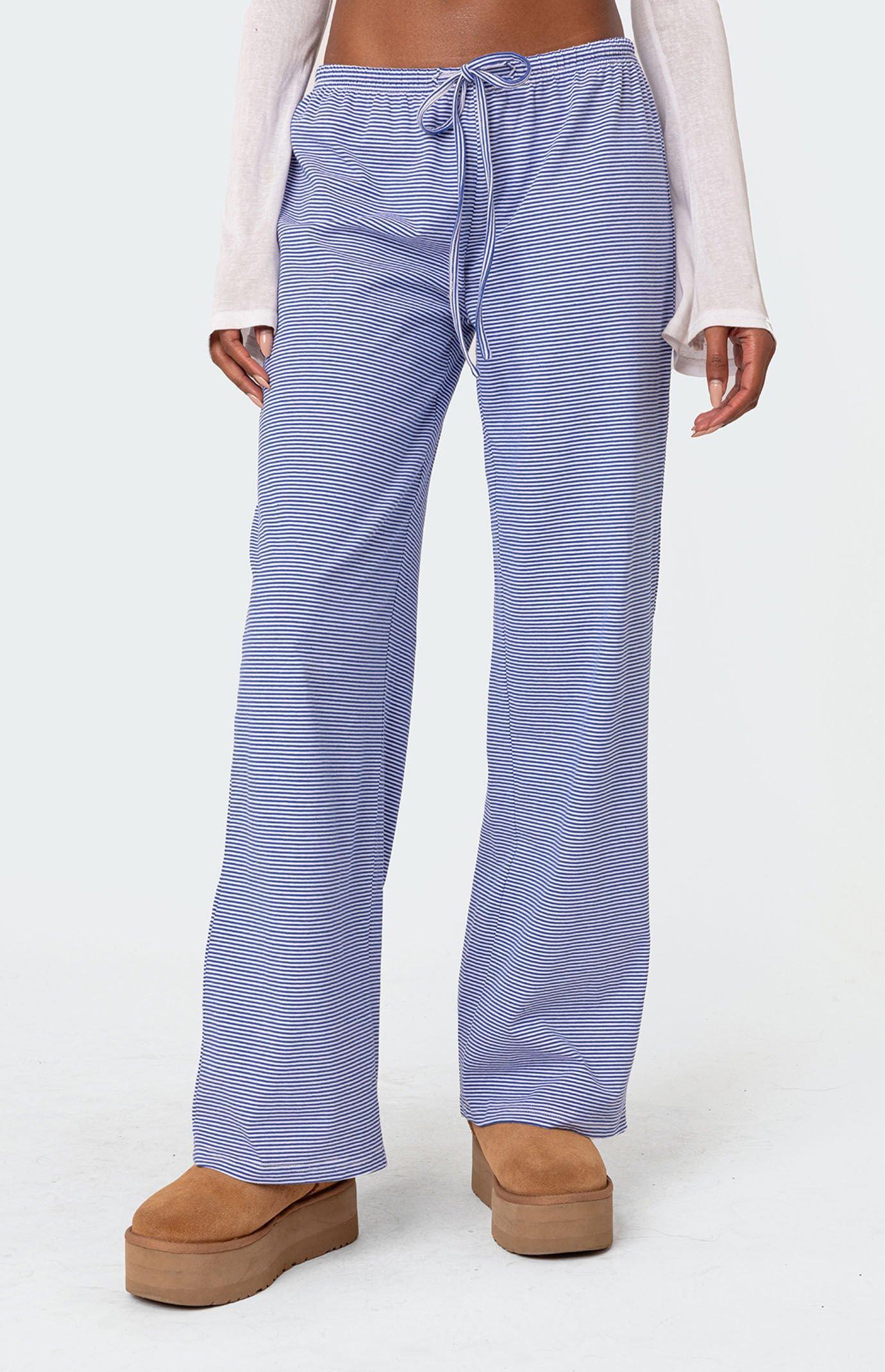 Edikted Women's Olivia Striped Loose Fit Pants in Blue/White - Product Image