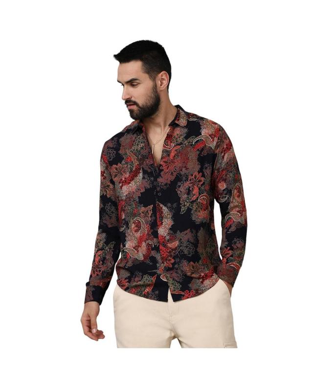 Campus Sutra Mens Crimson Red & Midnight Black Paisley Flora Shirt Product Image