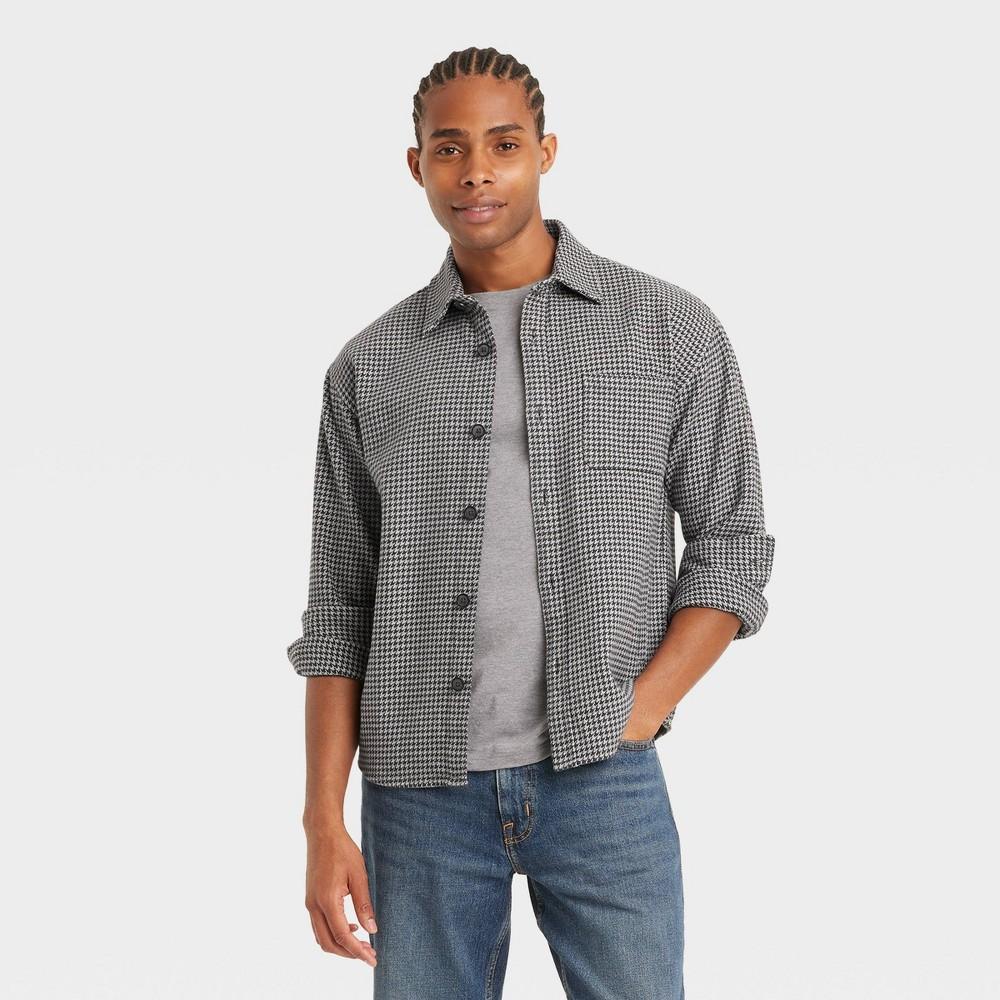 Mens Heavyweight Flannel Long Sleeve Button-Down Shirt - Goodfellow & Co Houndstooth M Product Image