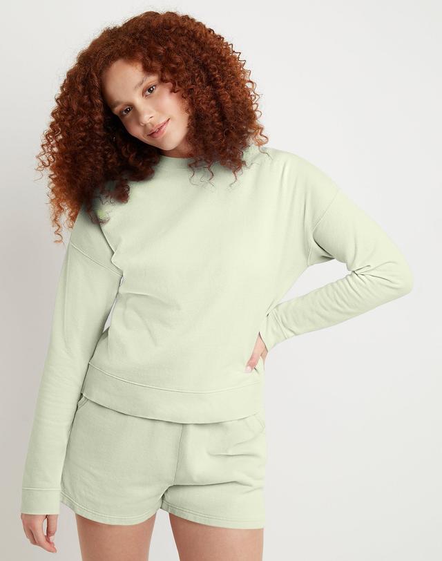 Hanes Womens Garment Dyed Fleece Sweatshirt Spanish Moss XS Product Image