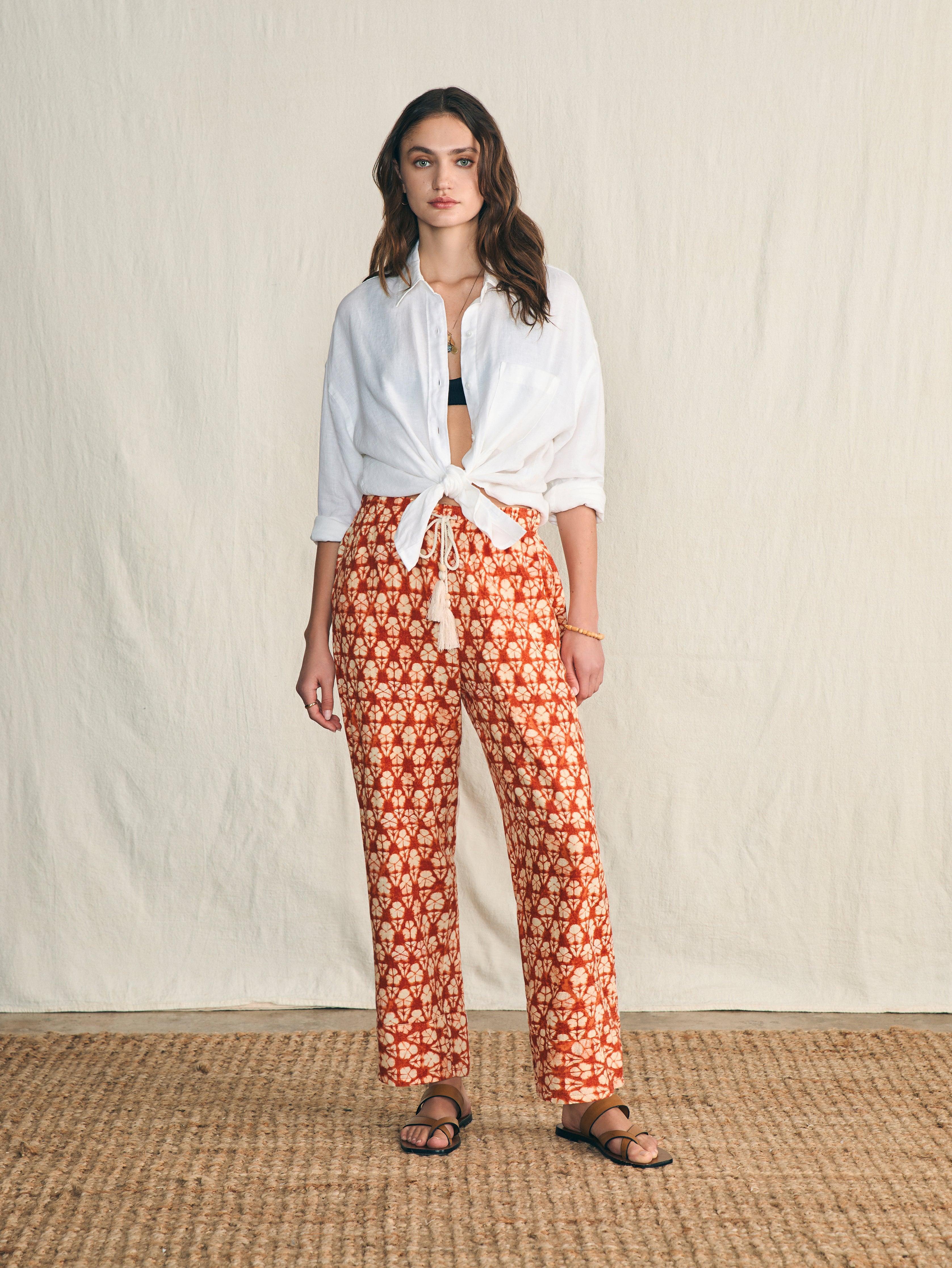 Pacific Beach Linen Pant - Spiced Shibori Print Female Product Image