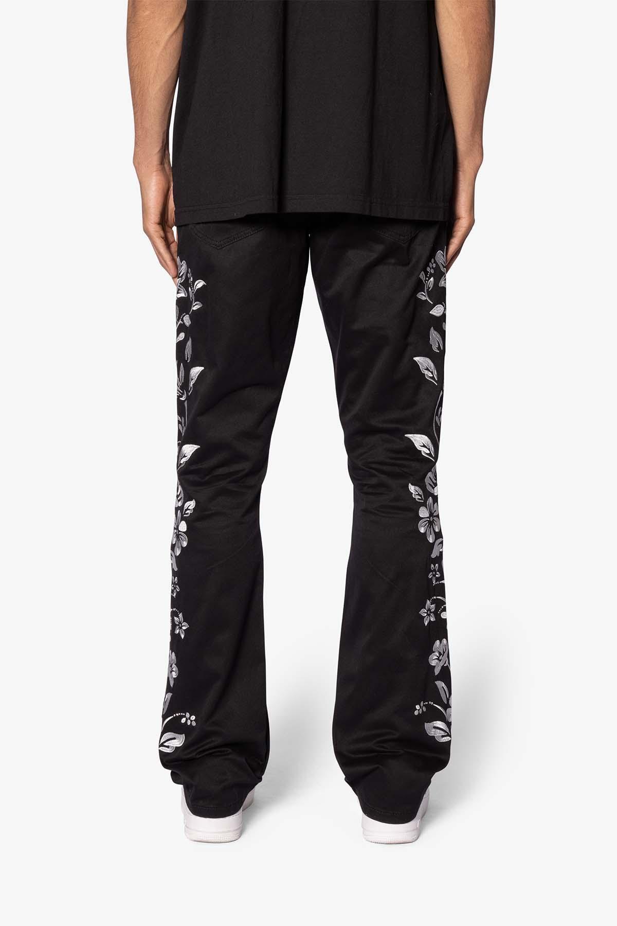 B690 Floral Embroidery Flare Denim - Black Product Image