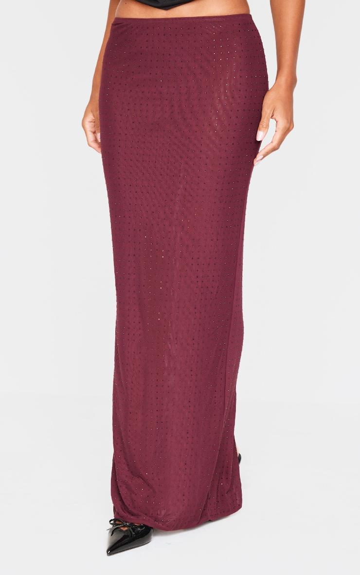 Burgundy Hot Fix Mesh Maxi Skirt Product Image