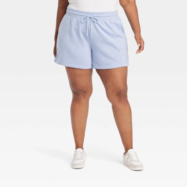 Womens High-Rise Fleece Pull-On Shorts - Ava & Viv Light Blue 1X Product Image