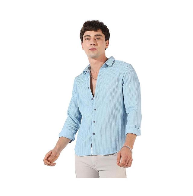 Campus Sutra Mens Light Blue Textured Regular Fit Casual Shirt Product Image