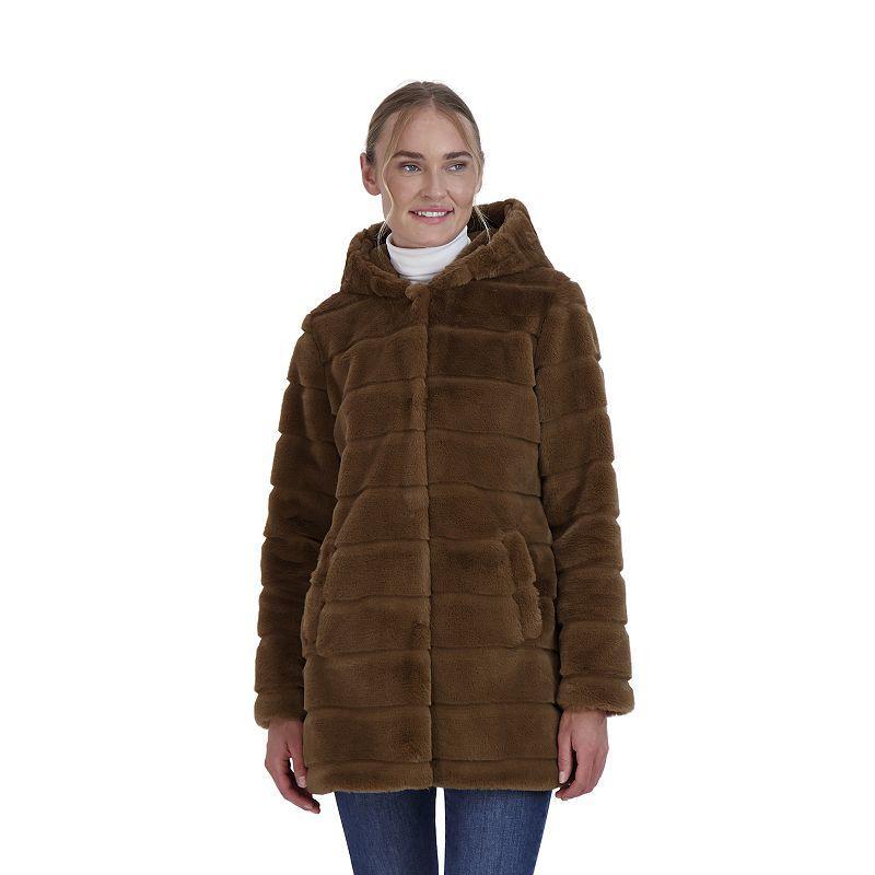 Womens Sebby Collection Hooded Reversible Faux-Fur Coat Brown Product Image