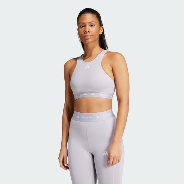 adidas Techfit Medium-Support High-Neck Bra White XS A-B Womens Product Image